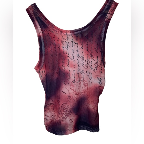 Urban Outfitters Archive Red Text Print Mesh Tank Top - Picture 4 of 5
